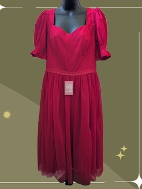 ✨ nwt Red tulle puff-sleeve fit-and-flare dress by Ivy City Co Size L